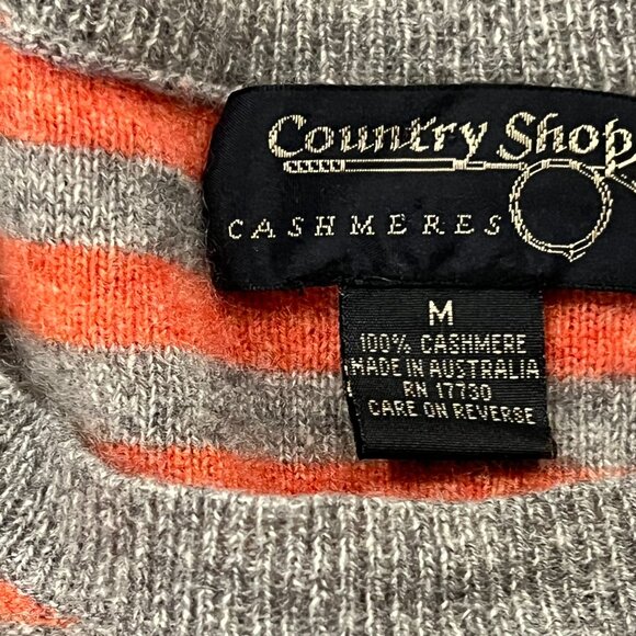 Country Shop Striped Cashmere Crew Sweater, Gray Orange, M - Picture 4 of 8
